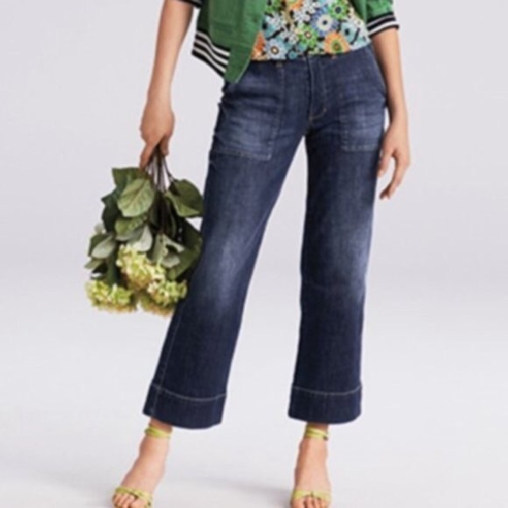 Cabi 6 Lido Crop Denim Wide Leg Jeans High Rise Medium Wash